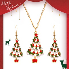 Color de Navidad Joyas de dibujos animados Gotas lindas Aceite Árbol de Navidad Pendientes Conjunto de collar
