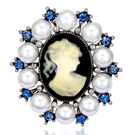 Vintage Beauty Head Brooch Pin Round Alloy Diamond Pearl Corsage Scarf Buckle NHDR183257's discount tags