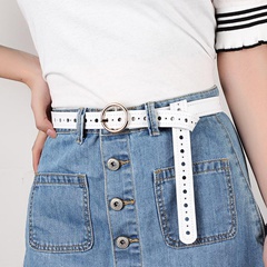 Round buckle leather belt ladies hollow belt fashion wild jeans belt casual