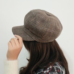 New beret female casual wild hat Korean plaid woolen octagonal hat