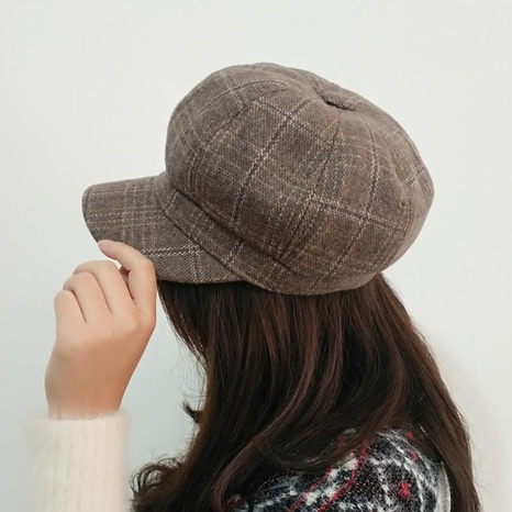 Nueva boina sombrero casual femenino salvaje sombrero a cuadros coreano de lana octogonal's discount tags