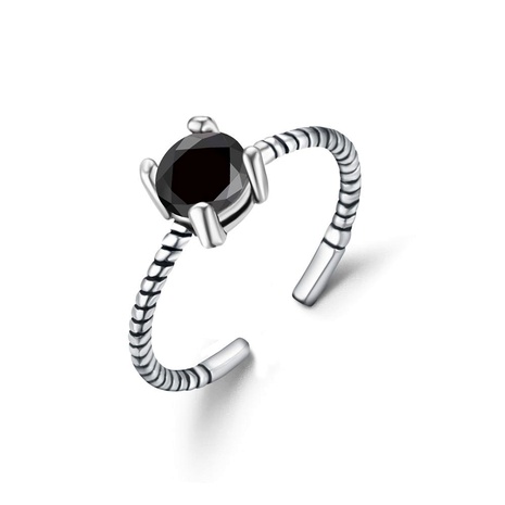 S925 Tibetan silver ring vintage black zircon index finger open men and women ring NHIM186394's discount tags
