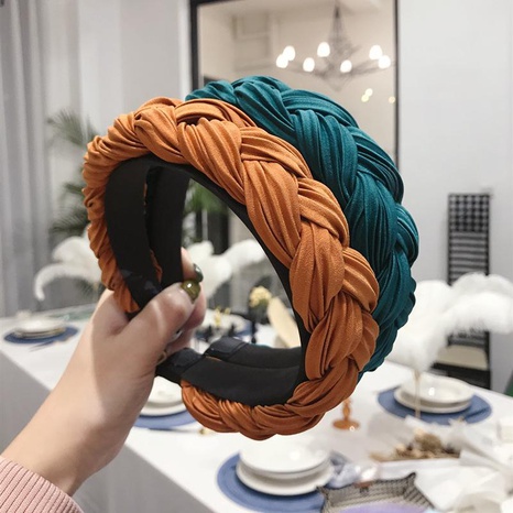 Explosion style hair accessories solid color pleated fabric twist braids wide-band hair hoop's discount tags