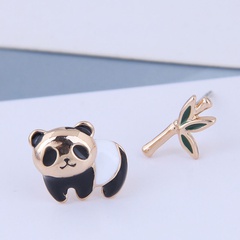 925 Silver Fashion Sweet OL Panda Bamboo Asymmetric Earrings