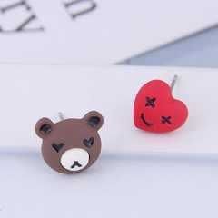 925 aguja de plata delicada moda coreana dulce OL oso oso pendientes asimétricos