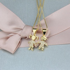 Hot sale small boy and girl pendant fashion new copper-plated white zircon kids necklace