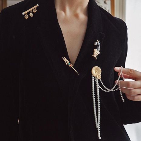 Luxury extra-long pearl rhinestone fringed flower brooch NHYQ187575's discount tags