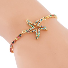 Female copper adjustable creative hollow starfish rainbow inlaid zircon bracelet