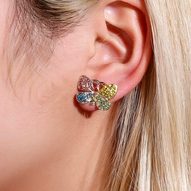 New Earrings Colorful Diamond Butterfly Earrings Vintage Sweet Short Insect Earrings