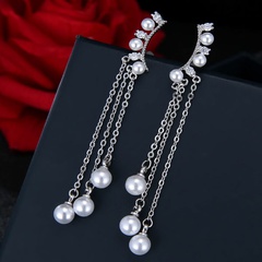 Korean fashion sweet OL simple elegant pearl tassel earrings