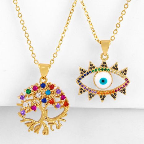 Jewelry Life Tree Eye Pendant Necklace Female Micro-Set Color Zircon Necklace Sweater Chain's discount tags