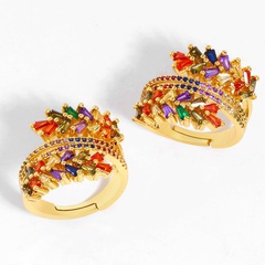 ring open ring micro-set colorful zircon olive branch three-layer ring women wholesale