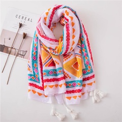 Cotton linen scarf geometric tassel air conditioning shawl travel shade silk beach towel