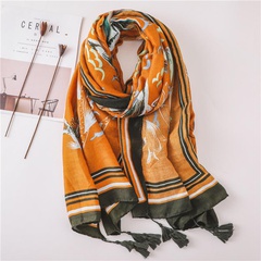 Scarf female spring and summer new cotton linen scarf ginger seabird fringed long scarf silk scarf sun shawl