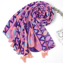 Verano nuevo rombo geométrico algodón y lino estampado bufanda moda bufanda salvaje