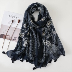 Twill cotton navy blue cashew flower scarf shawl air conditioner sunscreen towel women NHGD188409