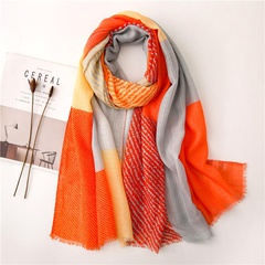 Female spring and autumn soft orange gray square graffiti cotton and linen feel long shawl dual-use