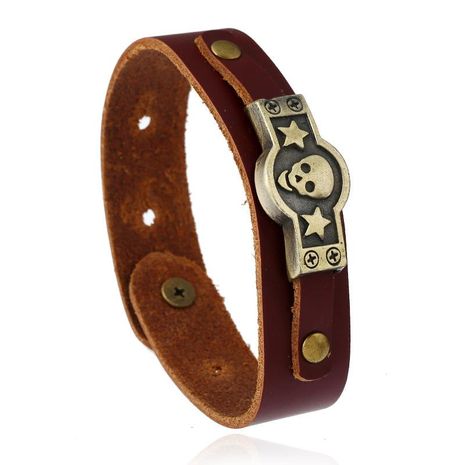 Wholesale skull men's leather handmade leather bracelet vintage accessories's discount tags