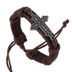 Alloy Cross New Bracelet Vintage Cowhide Bracelet Woven Leather Bracelet
