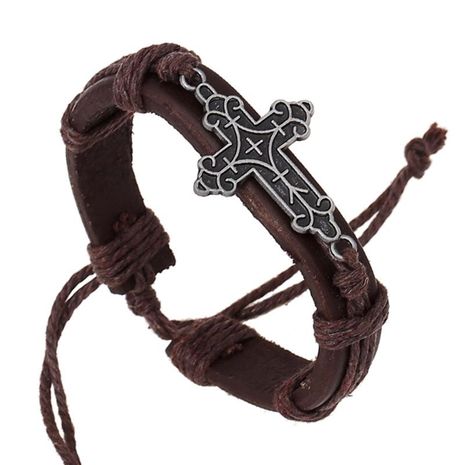 Alloy Cross New Bracelet Vintage Cowhide Bracelet Woven Leather Bracelet's discount tags