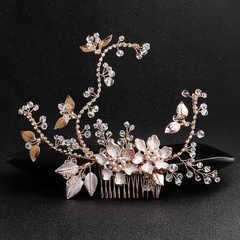Handmade Bridal Headdress Alloy Flower Branch Hair Comb Pearl Diamond Insert Comb Hair Accessories