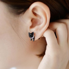 Korean Jewelry Wholesale Harajuku Three-Dimensional Pearl Animal Leopard Head Earrings Cat Men and Women Piercing Ear Stud Single Price