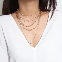 Jewelry Shaped Imitation Pearl Chain Necklace Bead Tassel Multilayer Geometric Necklace