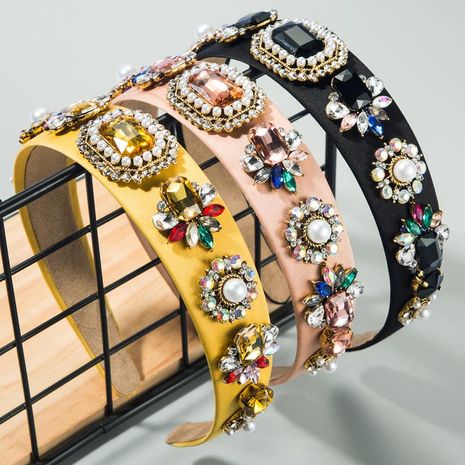 Fashion headband colorful fabric baroque bead headband with glass diamond headdress's discount tags