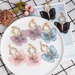 Fashion Pop Chiffon Lace Butterfly Diamond Earrings