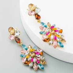 2020 Europe and the United States za big brand new high-end temperament earrings alloy flower-shaped super flash color rhinestone long earrings