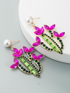 European and American cross-border hot-selling ladies earrings personality creative cactus alloy inlaid with color rhinestones retro temperament earrings