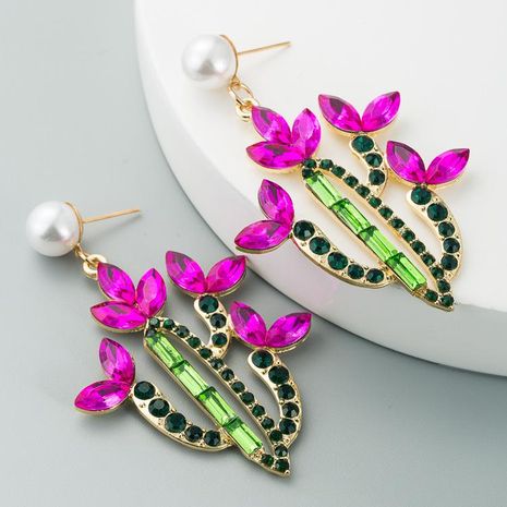European and American cross-border hot-selling ladies earrings personality creative cactus alloy inlaid with color rhinestones retro temperament earrings's discount tags