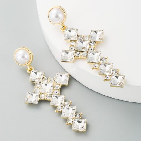 Vintage pearl earrings female alloy diamond cross long jewelry's discount tags