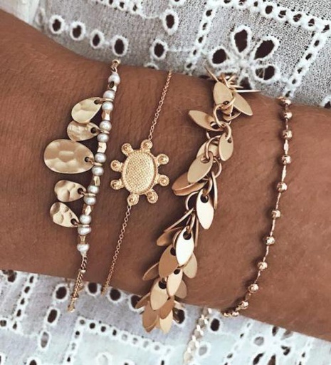 Creative Alloy Rice Bead Leaf Turtle Bracelet Bracelet Set of 4's discount tags
