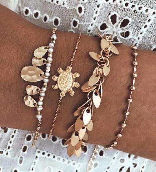 Creative Alloy Rice Bead Leaf Turtle Bracelet Bracelet Set of 4