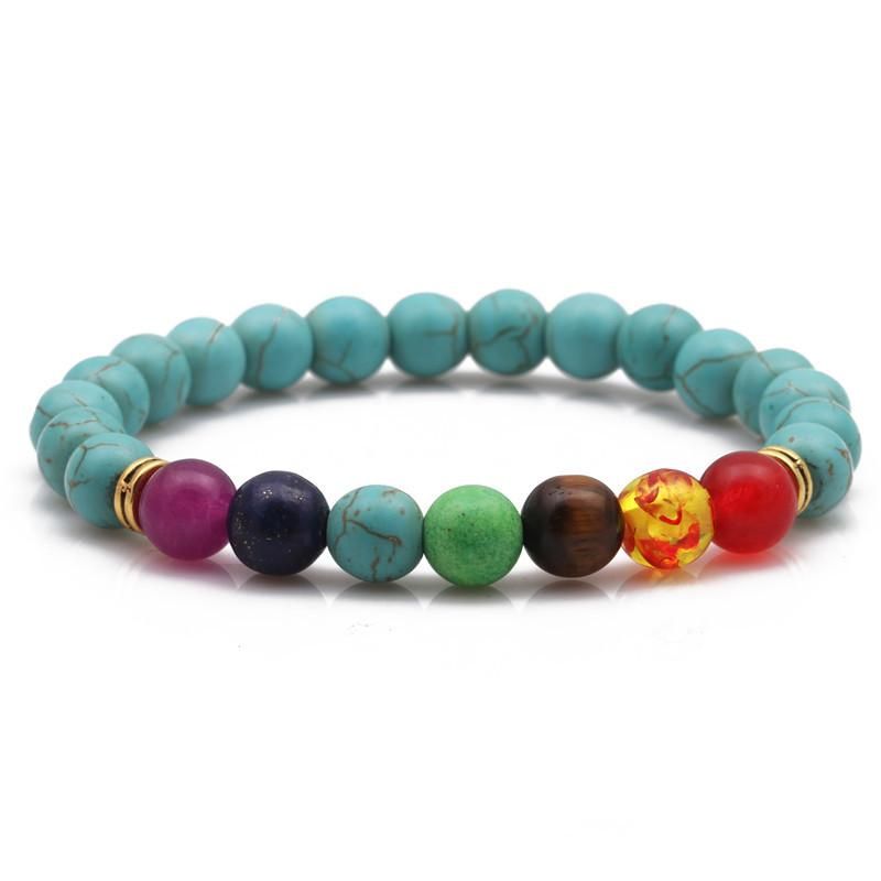 Natural chakra colorful chakra bracelet agate volcanic stone bracelet seven color 8mm yoga lotus bracelet
