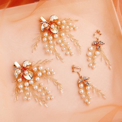 Bridal Jewelry Handmade Pearl Hair Clip Earring Set Headdress