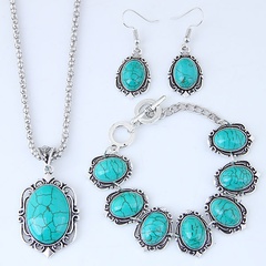 European and American metal inlaid turquoise simple temperament necklace earrings bracelet set