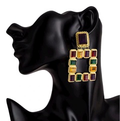 European and American trend metal colorful geometric three-dimensional square temperament exaggerated earrings