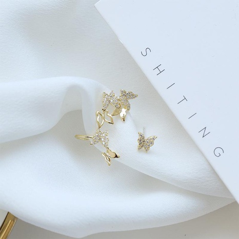 High-quality butterfly asymmetric personality ear clip S925 silver pin integrated earrings's discount tags