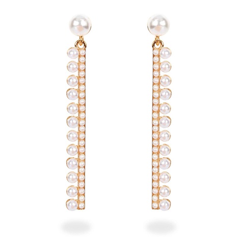 Korean fashion earrings wild I-shaped imitation pearl long earrings women's discount tags