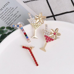 Simple earrings two-color straw cup with color zirconium geometric asymmetric earrings women