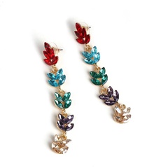 Willow Leaf Studs Korean New Women's Copper Inlaid Zircon Earrings Long Leaf Earrings