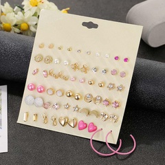 Pink Love Cute 30 Pairs Stud Earring Set Golden Moon Earrings Ornaments