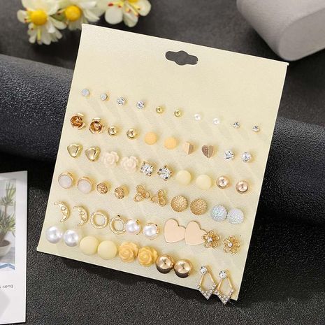 Pendientes de perlas de flores de diamantes de imitación con tachuelas vintage 30 pares de pendientes de oro's discount tags