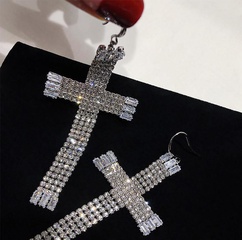 Exaggerated Flash Diamond Cross Tassel Earrings