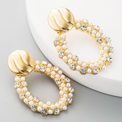 Fashion vintage earrings female alloy wild pearl earrings oval oval earrings
