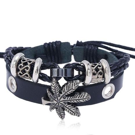 Alloy maple leather beaded bracelet for men's discount tags
