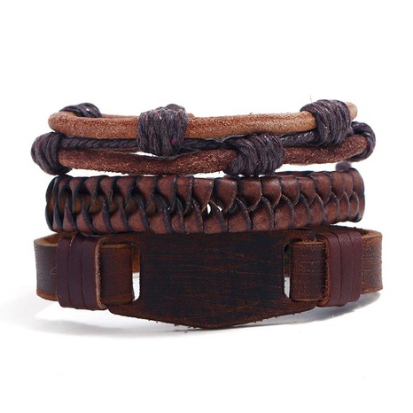 New three-piece real leather bracelet simple diy suit men's knitted bracelet jewelry wholesale's discount tags