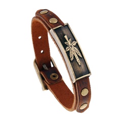 Vintage alloy maple leaf leather bracelet wholesale leather bracelet adjustable